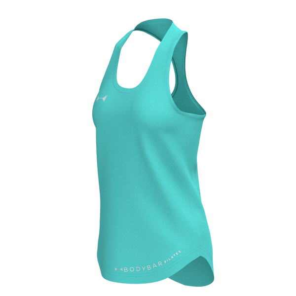 BODYBAR Pilates - TKW008 - W Drop-Hem Racerback Tank - Element R - Blue Radiance