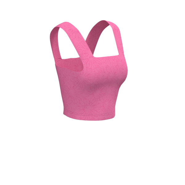 MedusaFit - TKW032 - W Wide-Strap Bra Tank - Luxe Brushed R - Carmine Rose Flowers