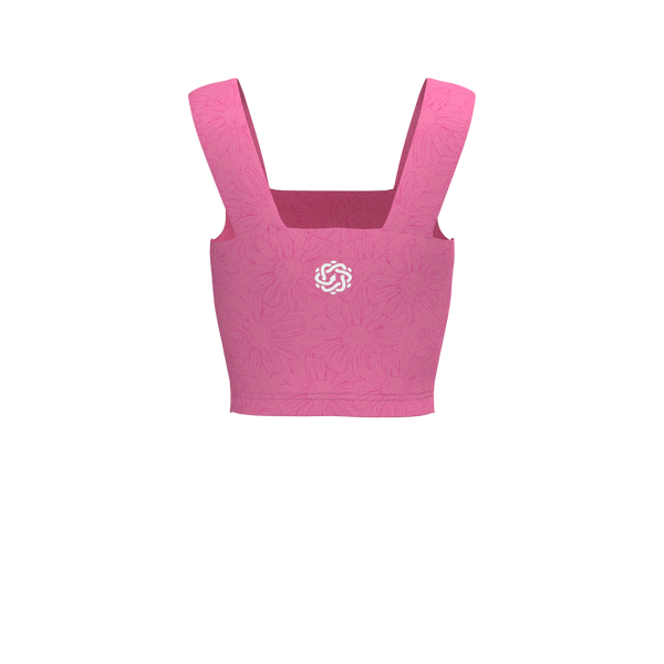 MedusaFit - TKW032 - W Wide-Strap Bra Tank - Luxe Brushed R - Carmine Rose Flowers