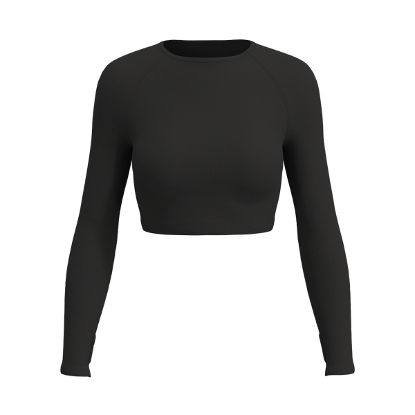Powerhouse - TKW136 - W LS Fitted Crop Top - Luxe Brushed R - Black